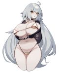  !? 1girl ahoge arm_under_breasts bikini bikini_top_only black_choker blush breasts choker cleavage collarbone covered_nipples fate/grand_order fate_(series) gold_bikini grey_hair highres huge_breasts jacket jeanne_d&#039;arc_alter_(fate) long_hair long_sleeves looking_at_viewer open_clothes open_jacket orange_eyes parted_lips partially_unzipped psidubs pulled_by_self simple_background skindentation solo swimsuit thick_thighs thighs unzipped unzipping very_long_hair white_background zipper zipper_pull_tab 