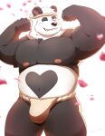  2023 absurd_res anthro asian_clothing baw0sox bear black_body black_nose bulge clothing east_asian_clothing fundoshi giant_panda hi_res japanese_clothing kemono male mammal musclegut navel nipples one_eye_closed solo underwear white_body white_clothing white_fundoshi white_underwear wink 