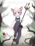  1girl ahoge animal_ears arknights artist_name bag between_toes black_pantyhose blue_eyes blush character_name cloak closed_mouth copyright_name dated feet foreshortening fox_ears fox_girl gloves grass highres holding holding_staff looking_at_viewer pale_skin pantyhose pink_hair shoes short_hair sitting sneakers soles solo staff sussurro_(arknights) syringe toes tree tsukibara unworn_shoes white_cloak white_gloves 