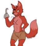  2015 amputee anthro black_nose bottomwear canid canine chest_tuft clothing disability eye_patch eyebrows eyewear five_nights_at_freddy&#039;s fox foxy_(fnaf) fur hand_on_hip hook hook_hand looking_at_viewer male mammal multicolored_body open_mouth raised_eyebrow red_body red_fur scottgames shorts signature simple_background skeletonbuddy solo standing teeth tuft two_tone_body white_background yellow_eyes 