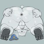  2023 anthro anus balls bear belly big_butt blush bodily_fluids butt ernest_and_celestine feet genitals hi_res humanoid_hands male mammal moobs nipples overweight overweight_male penis polar_bear police police_hat smush-sin solo sweat ursine 