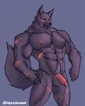  anthro blaidd_(elden_ring) bodily_fluids canid canine canis cum draokhand elden_ring fromsoftware genital_fluids hi_res male male/male mammal muscular solo wolf 