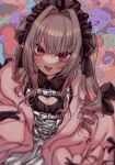  1girl apron black_headdress brown_hair cleavage_cutout clothing_cutout flat_chest hair_intakes heart_cutout highres jacket makaino_ririmu makaino_ririmu_(5th_costume) multicolored_hair nijisanji open_clothes open_jacket pink_hair pink_jacket red_eyes solo streaked_hair toridesu949914 virtual_youtuber white_apron 