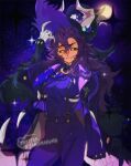  1girl alternate_costume black_fur black_sclera claws colored_sclera dark-skinned_female dark_skin demon_girl demon_horns eyebrow_cut fang hat horns kuma20151225 low_wings luz_noceda necktie purple_hair purple_suit scar smile stringbean_(the_owl_house) suit suspenders the_owl_house wings witch_hat yellow_eyes 