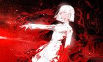  1girl armored_core armored_core_6 ayre_(armored_core_6) blunt_ends braid dress from_software glowing las91214 outstretched_arm red_eyes short_hair solo standing white_dress white_hair 