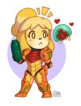  &lt;3 2016 alien ambiguous_gender animal_crossing anthro armor blush canid canine clothing cosplay crossover crossover_cosplay daisyein duo eye_contact female floppy_ears isabelle_(animal_crossing) looking_at_another mammal metroid metroid_(species) nintendo samus_aran signature simple_background teeth text url 