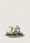  artist_name brown_eyes claws closed_eyes closed_mouth commentary_request fangs grass grey_background highres log looking_at_viewer munchlax no_humans pokemon pokemon_(creature) simple_background sitting sitting_on_log sleeping sleeping_upright smile snivy twitter_username zozozoshion 