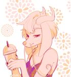  abstract_background anthro beverage bust_portrait closed_smile clothed clothing eyelashes female floppy_ears hair holding_beverage holding_object mouth_closed narrowed_eyes portrait restricted_palette short_hair signature slight_smile solo sonyan topwear 
