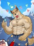  absurd_res canid canine canis duo hi_res kurokawashinichi_(artist) male male/male mammal muscle_size_difference muscular solo wolf 