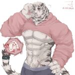  !? 0_0 2boys abs animal_ears arknights bara black_male_underwear blush boxers bulge chibi chibi_inset couple cowboy_shot cropped_hoodie dated dog_boy flying_sweatdrops furry furry_male furry_with_furry highres hood hoodie hung_(arknights) large_pectorals male_focus male_underwear mature_male meme mountain_(arknights) multiple_boys muscular muscular_male navel navel_hair nipples nunun_(nununnong) pectorals pink_hoodie scar scar_on_chest short_hair shy sideburns solo_focus stomach tail tail_ornament tail_ring tiger_boy tiger_ears underpec underwear white_fur yaoi 