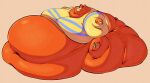  2023 absurd_res animal_crossing anthro bear belly belly_overhang big_belly big_butt blush bottomless butt chubby_cheeks clothed clothing double_chin eyebrows eyes_closed fat_rolls fur hi_res huge_belly huge_butt huge_moobs huge_thighs hyper hyper_belly hyper_butt hyper_thighs male mammal moobs morbidly_obese morbidly_obese_anthro morbidly_obese_male navel neck_rolls nintendo obese obese_anthro obese_male orange_body orange_fur overweight overweight_anthro overweight_male paws relaxing shirt shirt_only simple_background sitting solo spread_arms teddy_(animal_crossing) thick_arms thick_thighs tight_clothing tongue tongue_out topwear topwear_only wide_hips wiishyishii yellow_body yellow_clothing yellow_fur yellow_shirt yellow_topwear 