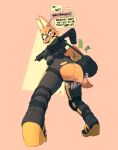  anthro big_butt black_eyes boots butt canid canine clothing diane_foxington dreamworks duffel_bag ellipsis english_text exclamation_point female footwear fox gun headpiece high_heeled_boots high_heeled_sandals high_heels holding_gun holding_object holding_weapon looking_back mammal money onomatopoeia orange_body profanity ranged_weapon sandals sixsidesofmyhead skinsuit solo sound_effects speech_bubble text the_bad_guys tight_clothing wardrobe_malfunction weapon 