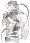  aged_up anthro clothing felid hair hi_res kafka_(anothereidos_r) lion male mammal monochrome muscular muscular_male pantherine ponytail simple_background solo sweater tattoo topwear turtleneck vein veiny_muscles wasp_(artist) 