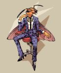 absurd_res ambiguous_gender antennae_(anatomy) anthro arthropod bedupolker bottomwear chair clothed clothing footwear fully_clothed furniture hi_res high_heels hornet humanoid_hands hymenopteran insect insect_wings jacket mandibles on_chair orange_body pants shirt simple_background sitting sitting_on_chair solo suit tan_background topwear vespid wasp wings 
