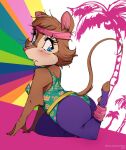  abstract_background accessory anthro blue_eyes brown_body brown_fur clothing don_bluth exercise_clothing feet female fitness fur headband hi_res leg_warmers legwear leotard mammal mouse mrs._brisby murid murine palm_tree plant rodent solo the_secret_of_nimh tree walliscolours 
