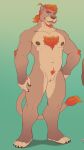  andromorph anthro felid genitals hair hi_res humanoid humanoid_genitalia intersex lion mammal nipple_piercing nipples pantherine piercing ponytail pubes pussy solo tail 
