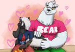  &lt;3 2020 5_fingers anthro artist_logo ashe_grewirt bangs bear big_muscles black_body black_eyebrows black_fur black_nose blue_clothing blue_shirt blue_topwear blush bottomwear cheek_tuft chest_tuft clawed_fingers claws clothed clothing digital_drawing_(artwork) digital_media_(artwork) duo eyebrows facial_markings facial_tuft female fingers fluffy fluffy_arms fluffy_tail fur green_bottomwear green_clothing green_pants hair hair_over_eye half-closed_eyes hand_on_face hat head_markings headgear headwear hi_res interspecies larger_male logo male male/female mammal markings mephitid multicolored_body multicolored_fur multicolored_tail muscular muscular_anthro muscular_male narrowed_eyes neck_tuft one_eye_obstructed one_shoulder_top orange_eyes pants pattern_clothing pattern_hat pattern_headgear pattern_headwear pink_clothing pink_shirt pink_topwear polar_bear red_bottomwear red_clothing red_shorts shirt shorts simple_background sitting sitting_on_bench size_difference skunk skywater smaller_female smile striped_clothing striped_hat striped_headgear striped_headwear stripes tail text text_on_clothing thick_eyebrows thick_thighs topwear tuft ursine white_body white_eyebrows white_fur wide_hips wilbur_bearrison yellow_eyes 
