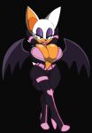  absurd_res anthro bat big_breasts biped black_background breasts clothing eyeshadow female footwear green_eyes half-closed_eyes hi_res high_heels huge_breasts looking_at_viewer makeup mammal narrowed_eyes navel pervynamek02 pose purple_eyeshadow ravrous rouge_the_bat sega simple_background skinsuit smile solo sonic_the_hedgehog_(series) tight_clothing wings 