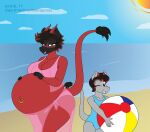  2017 anthro ball beach beach_ball belly bikini blush breasts clothing cloud copyright_symbol daughter_(lore) digital_media_(artwork) dragon female inflatable mother_(lore) mother_and_child_(lore) mother_and_daughter_(lore) non-mammal_breasts one_eye_closed parent_(lore) parent_and_child_(lore) parent_and_daughter_(lore) pregnant pregnant_female sand satsumalord seaside sky smile smiling_at_viewer solo swimwear symbol vaness_(veronacus) veronica_(veronacus) water wink 