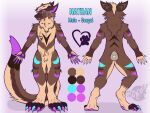  &lt;3 brown fan_character fangs furry hi_res invalid_tag male model_sheet neon pink_eyes ref_sheet_commission sergal tail tattoo teeth 