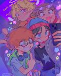  4boys aged_up animal_ears animification artist_name bishounen blonde_hair blue_eyes brown_hair cellphone cellphone_picture closed_mouth drink english_commentary english_text eric_cartman green_eyes halo headphones heart heterochromia highres holding holding_phone indoors kenny_mccormick kyle_broflovski littlebunniboo looking_at_phone male_focus multiple_boys phone purple_eyes rabbit_ears red_hair selfie smartphone south_park stan_marsh sunglasses taking_picture teeth 