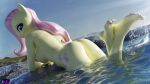  3d_(artwork) absurd_res anthro anthrofied breasts butt digital_media_(artwork) equid equine female fluttershy_(mlp) friendship_is_magic hair hasbro hi_res looking_at_viewer looking_back looking_back_at_viewer mammal my_little_pony nude partially_submerged pink_hair shadowboltsfm solo water 