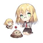  2girls :3 :d =_= bag black_footwear blonde_hair blush blush_stickers brown_dress brown_sailor_collar brown_skirt chibi closed_mouth dirt dress fairy_(girls&#039;_frontline) fertilizer full_body girls&#039;_frontline glasses green_eyes grey_shirt hair_between_eyes holding holding_bag kneeling landmine_fairy_(girls&#039;_frontline) long_hair long_sleeves looking_at_viewer multiple_girls necktie official_art open_mouth pleated_skirt pushpin red_necktie rimless_eyewear sailor_collar saru school_uniform serafuku shirt simple_background skirt smile socks third-party_source transparent_background w white_socks |_| 