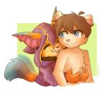  anthro artist_name blue_eyes brown_hair clawed_fingers claws clothing digital_media_(artwork) duo embrace eyes_closed facial_markings fluffy fluffy_tail fur geometric_background gnar_(lol) hair head_markings hood hug kennen_(lol) league_of_legends looking_at_another looking_at_partner male male/male male_anthro markings orange_body orange_fur purple_clothing riot_games sharp_teeth short short_anthro short_male simple_background smile smiling_at_partner standing tail tail_motion tailwag tan_body tan_fur teeth teeth_showing tusks two_tone_tail yordle zenala 