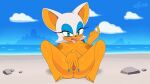  absurdres bad_source beach beckoning breasts excito feet highres large_areolae large_breasts pussy rouge_the_bat solo sonic_(series) spread_pussy tongue tongue_out 