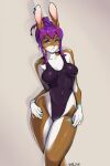  anthro blue_eyes clothing ear_piercing female fingers hair hare lagomorph leporid looking_at_viewer mammal piercing pinup pose purple_hair rabbit simple_background snowshoe_hare solo swimwear welive wide_hips 