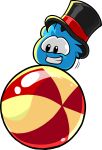  absurd_res ambiguous_gender ball balls beach_ball black_clothing black_headwear blue_body clothing club_penguin full-length_portrait genitals hat headgear headwear hi_res inflatable official_art on_ball portrait puffle solo top_hat unknown_artist 