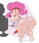  animal_crossing anthro apron apron_only bent_over big_butt black_eyes breasts brush butt canid canine canis clothing comb_(brush) domestic_dog eyewear female glasses hair hairbrush harriet_(animal_crossing) hi_res huge_butt looking_at_viewer looking_back mammal nintendo open_mouth pink_hair poodle purple_yoshi_draws scissors solo tan_body thick_thighs wide_hips 
