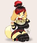  alternate_costume animal_crossing anklet anthro black_hair bottomwear bracelet canid canine canis clothing collar cross domestic_dog ear_piercing ear_ring facial_piercing female fishnet fishnet_clothing fishnet_topwear floppy_ears footwear fur grey_background hair highlights_(coloring) inverted_cross isabelle_(animal_crossing) jewelry kneeling legband legwear lip_piercing long_sleeve_shirt mammal moucchiato necklace nintendo nose_piercing nose_ring open_mouth open_smile panties pattern_clothing pattern_legwear pattern_stockings pawpads paws piercing pink_pawpads red_highlights ring_piercing simple_background skirt smile snakebite_piercing socks solo spiked_anklet spiked_bracelet spiked_collar spiked_legband spikes stockings striped_clothing striped_legwear striped_stockings stripes toeless_footwear toeless_legwear toeless_socks topwear underwear white_background wide_eyed yellow_body yellow_fur 