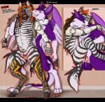  andromorph andromorph/male anthro clothing cybernetics cyborg dragon dreadlocks equid equine feathered_dragon feathers hi_res intersex intersex/male machine male mammal rj_zenith torn_clothing zebra 