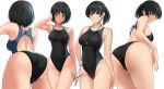  2girls absurdres amagami ass black_hair black_one-piece_swimsuit blush bob_cut breasts brown_eyes closed_mouth commentary commentary_request competition_swimsuit dated from_behind highleg highleg_swimsuit highres looking_at_viewer medium_breasts multiple_girls multiple_views nanasaki_ai one-piece_swimsuit short_hair signature smile stopwatch swimsuit tsukahara_hibiki two-tone_swimsuit yoo_tenchi 