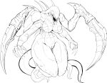  2022 4_arms 4_fingers alien back_spikes big_breasts biped breasts claws cross-hatching curvy_figure eyeless female fingers full-length_portrait genitals hatching_(art) hi_res huge_thighs humanoid kneeling line_art monochrome multi_arm multi_limb not_furry nude open_mouth portrait pussy runawaystride shaded sharp_teeth simple_background snarling solo spikes spikes_(anatomy) tail teeth tentacle_legs tentacles thick_thighs weapon_arm white_background wide_hips wraith_(evolve) xenophilia 