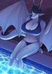  absurd_res anthro big_breasts bikini breasts business_dragon_(coolryong) cleavage clothed clothing coolryong dragon female hi_res legs_in_water partially_submerged pool relaxing shirt smile solo swimwear tank_top topwear water 