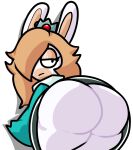  anthro bent_over big_butt blonde_hair bottomless butt clothed clothing crown dress female hair hair_over_eye headgear hi_res lagomorph leporid lewdewott looking_back mammal one_eye_obstructed rabbid rabbid_rosalina rabbit raving_rabbids rayman_(series) solo thick_thighs ubisoft white_body wide_hips 