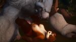  3d_(artwork) animal_humanoid anthro anthro_penetrated bear big_breasts blizzard_entertainment bodily_fluids breasts clothed clothing cum cum_inside digital_media_(artwork) dsgh duo erection female female_penetrated forest genital_fluids genitals hair hi_res humanoid interspecies male male/female male_penetrating male_penetrating_female mammal muscular nipples nude pandaren penetration penis plant pussy sex size_difference smile tree ursine warcraft were wereursid wereursine 