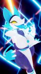  3d_(artwork) abstract_background absurd_res anthro arm_under_breasts big_breasts biped blender_(software) blender_cycles blue_body blue_fur bottomwear breasts cable_tail clothed clothing curled_tail deltarune digital_media_(artwork) domestic_cat felid feline felis female fever-dreamer fur gloves glowing handwear hi_res high_collar holding_breast jacket loincloth looking_at_viewer machine mammal no_pupils one_eye_closed open_mouth robot skirt smile smiling_at_viewer solo tail tasque_(cryptiacurves) tasque_manager thick_thighs tongue tongue_out topwear undertale undertale_(series) 