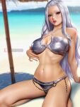  1girl beach bikini fairy_tail mirajane_strauss non-web_source silver_bikini swimsuit water white_hair 