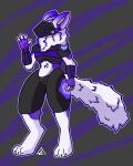  4:5 absurd_res anthro clothing female fur hi_res machine protogen protogen_visor purple_background purple_body purple_clothing purple_fur simple_background solo white_body 