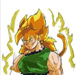  1boy blonde_hair closed_mouth cosplay dragon_ball dress green_dress male_focus monkey_tail serious simple_background son_biten son_biten_(cosplay) son_goku super_saiyan tail touhou unfinished_dream_of_all_living_ghost upper_body white_background 