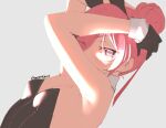  1girl bare_shoulders black_gloves blue_background breasts detached_collar gloves hair_bun hair_over_one_eye looking_at_viewer original pink_hair purple_eyes simple_background single_hair_bun skeptycally sketch small_breasts solo 