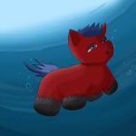  1:1 ambiguous_gender arisenleaf asphyxiation blue_eyes blue_hair drowning feral fluffy_pony fur hair hi_res red_body red_fur sea solo water 