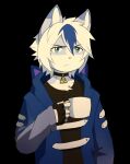  anthro clothed clothing coff dipstick_ears domestic_cat eyebrows felid feline felis fingers hair hi_res holding_object keita_elyssar male mammal mug multicolored_ears shinji_holding_a_mug solo triforce white_hair 