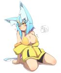  1girl animal_ear_fluff animal_ears barefoot bikini blue_hair blush breasts cleavage closed_mouth collarbone commentary_request full_body hair_between_eyes hair_ornament hairclip heart highres hood hood_down hooded_jacket idaten93 jacket large_breasts multicolored_hair off_shoulder open_clothes open_jacket orange_hair original purple_hair rirute-chan simple_background smile solo streaked_hair swimsuit translation_request two-tone_hair white_background yellow_bikini yellow_eyes yellow_jacket 