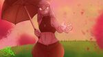  16:9 2023 amber_eyes anthro artist_name bottomwear clothing crop_top denim denim_clothing detailed_background digital_drawing_(artwork) digital_media_(artwork) dinosaur eyelashes fang_(gvh) female fingers goodbye_volcano_high greenmasck grey_body grey_scales hair halter_top hi_res jeans jewelry long_hair looking_at_viewer midriff necklace outside pants pterodactylus pterosaur reptile scales scalie shirt signature silver_hair smile snoot_game_(fan_game) solo thick_thighs topwear umbrella v-cut wide_hips widescreen 