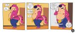  anthro belly bulge butt clothing comic dialogue english_text eyes_closed hi_res hyena jeffrey_taggart male mammal nipples offscreen_character overweight overweight_male patreon pulling_up_pants slightly_chubby solo speech_bubble text thewilldpink tight_pants_(meme) underwear 