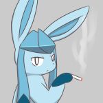  ambiguous_gender cigarette eeveelution frown generation_4_pokemon glaceon grey_background looking_at_viewer nintendo pokemon pokemon_(species) simple_background smoke smoking solo tsurikichiyuyu 